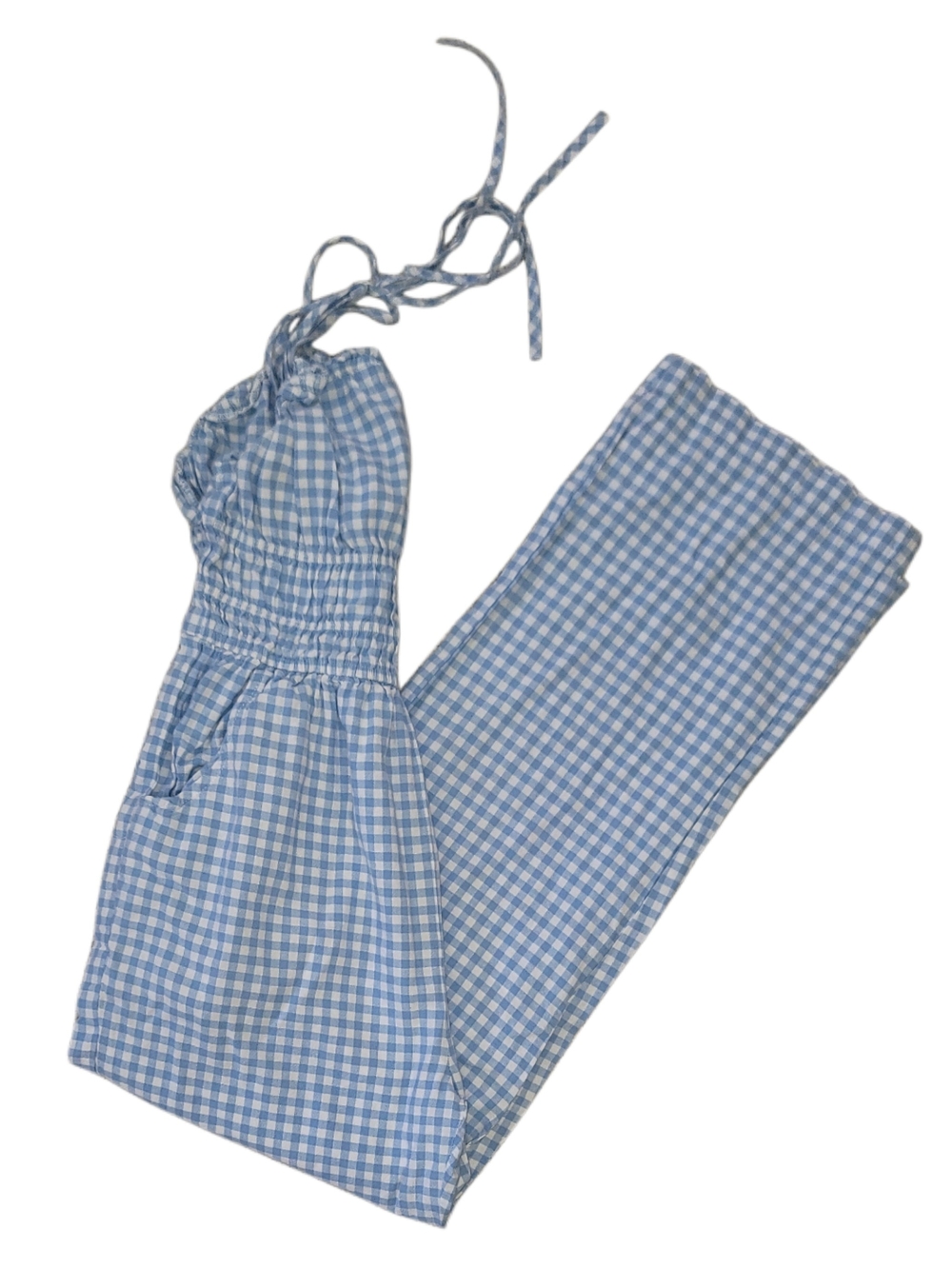 Sincerely Jules Light Blue Gingham Sleep Jumpsuit